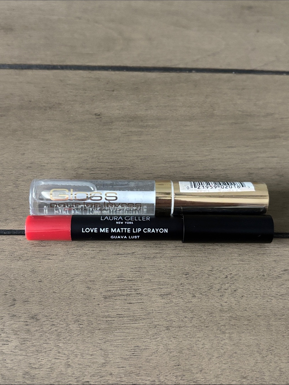 Laura Geller Love Me Matte Lip Crayon — Guava Lust (Coral Pink) and Clear Gloss